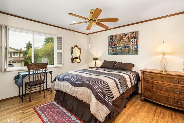 2902 E Trenton E, Orange, CA 92867 - bedroom featuring crown molding, wood finished floors, and ceiling fan