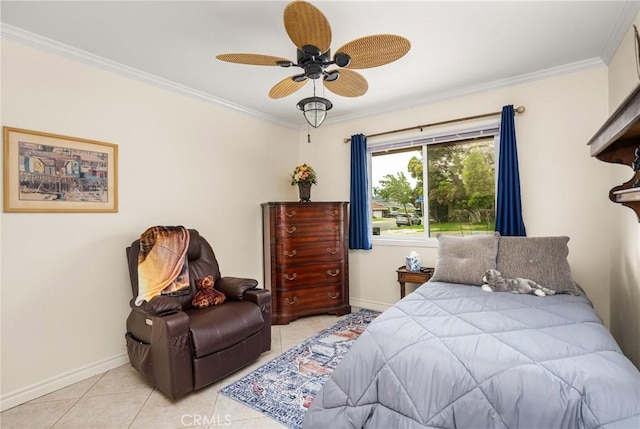 2902 E Trenton E, Orange, CA 92867 - bedroom with light tile patterned floors, crown molding, and ceiling fan
