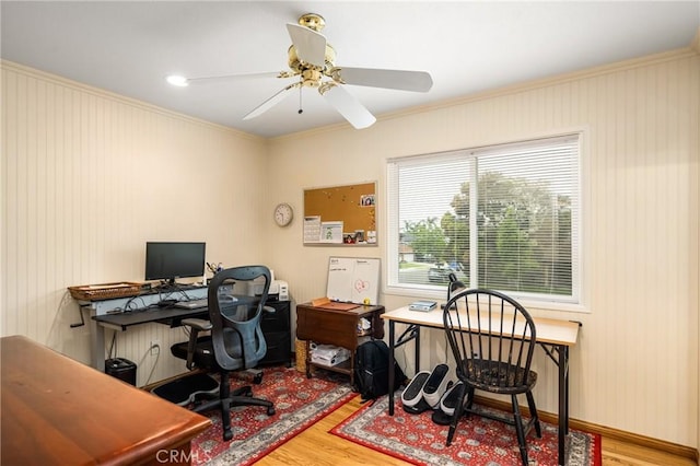 2902 E Trenton E, Orange, CA 92867 - office area featuring wood finished floors, crown molding, and ceiling fan