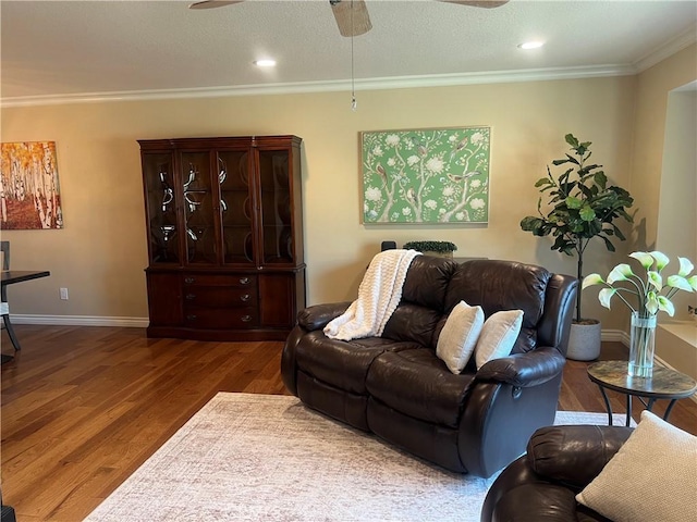 2902 E Trenton E, Orange, CA 92867 - living room with a ceiling fan, wood finished floors, crown molding, and recessed lighting