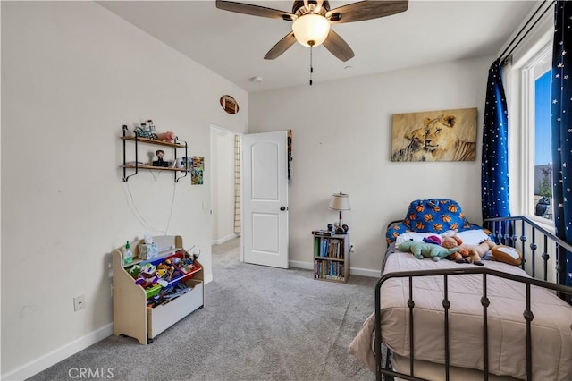 7988 Borrego Ct, Yucca Valley, CA 92284 - bedroom featuring carpet floors, baseboards, and a ceiling fan