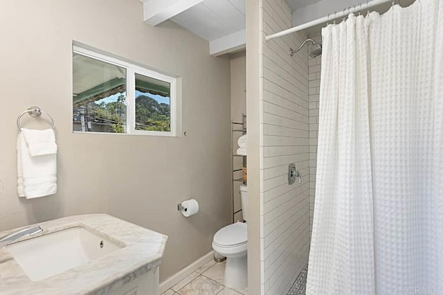181719 Coast Blvd, Del Mar, CA 92014 - bathroom featuring vanity, toilet, tiled shower, and tile patterned flooring