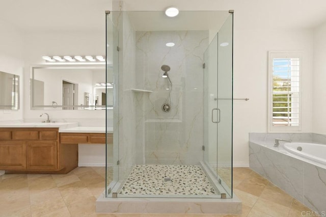 2413 Paseo, Los Gatos, Chula Vista, CA 91914 - full bathroom with a garden tub, a marble finish shower, vanity, and tile patterned flooring