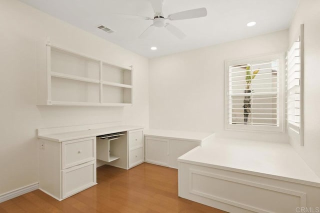 2413 Paseo, Los Gatos, Chula Vista, CA 91914 - unfurnished office with built in desk, light wood-type flooring, ceiling fan, and recessed lighting