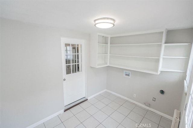 10113 Harvest Ave, Santa Fe Springs, CA 90670 - washroom with washer hookup, baseboards, hookup for a gas dryer, light tile patterned floors, and electric dryer hookup