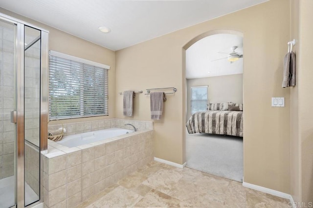 31135 Gleneagles Dr, Temecula, CA 92591 - ensuite bathroom with a bath, a shower stall, and ceiling fan