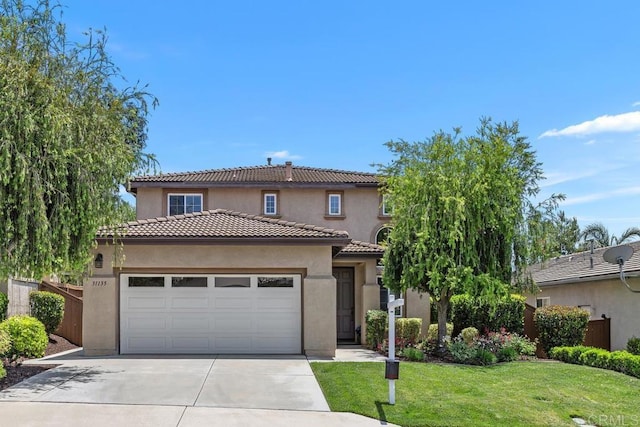 31135 Gleneagles Dr, Temecula, CA 92591 - mediterranean / spanish house with driveway, a garage, stucco siding, and a tiled roof
