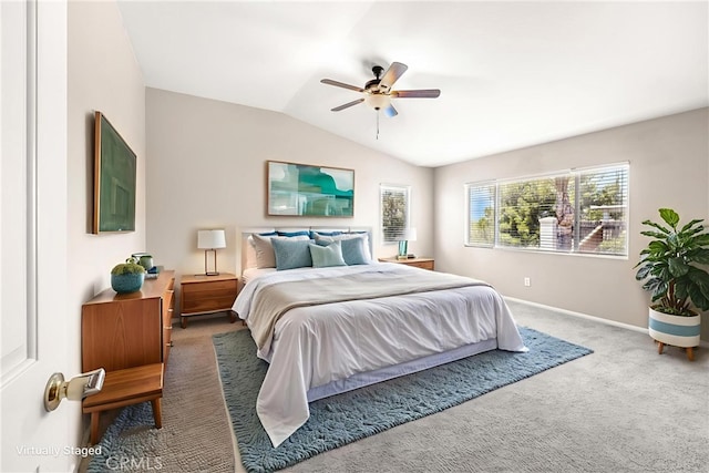 33010 Poppy St, Temecula, CA 92592 - bedroom with lofted ceiling, carpet flooring, baseboards, and a ceiling fan