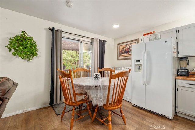 26166 Alpine Ln, Twin Peaks, CA 92391 - dining room featuring washer and dryer, light wood-style floors, baseboards, and recessed lighting