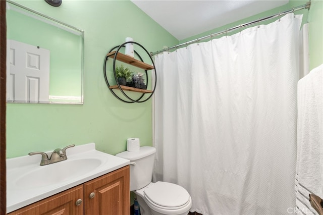 26166 Alpine Ln, Twin Peaks, CA 92391 - bathroom with toilet, vanity, and curtained shower