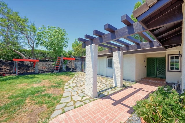 3076 Wauneta St, Newbury Park, CA 91320 - view of green lawn with a pergola and a patio