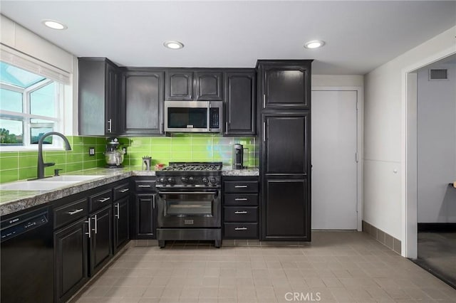 3076 Wauneta St, Newbury Park, CA 91320 - kitchen featuring black appliances, a sink, tasteful backsplash, light countertops, and recessed lighting