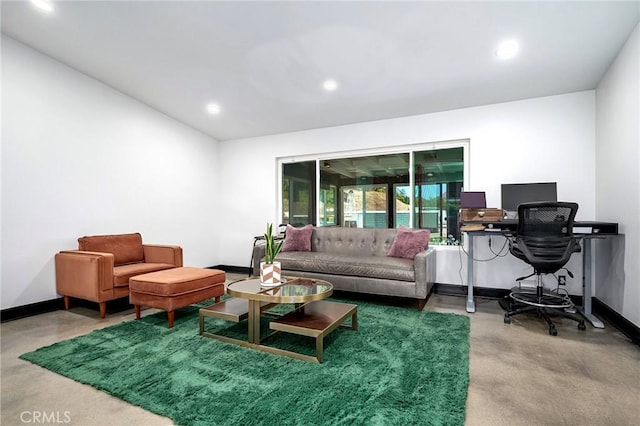 3076 Wauneta St, Newbury Park, CA 91320 - carpeted living area with a desk, recessed lighting, and baseboards