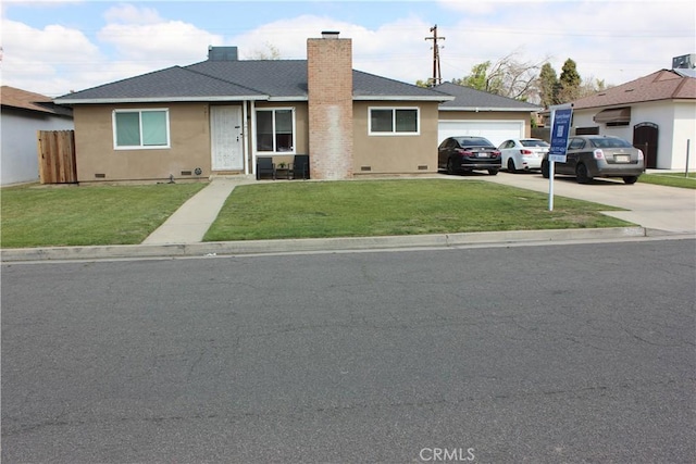 3820 Apache Ave, Bakersfield, CA 93309 - ranch-style home with crawl space, concrete driveway, stucco siding, and a chimney