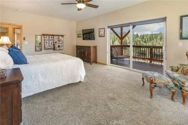 26855 Inyo Ct, Lake Arrowhead, CA 92352 - bedroom featuring carpet floors, access to exterior, and a ceiling fan