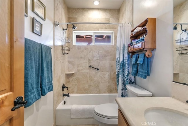 26855 Inyo Ct, Lake Arrowhead, CA 92352 - bathroom with vanity, shower / bath combination with curtain, and toilet