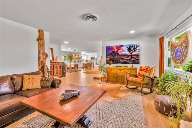 9124 Joshua Ln, Yucca Valley, CA 92284 - living room featuring light wood-style floors and recessed lighting