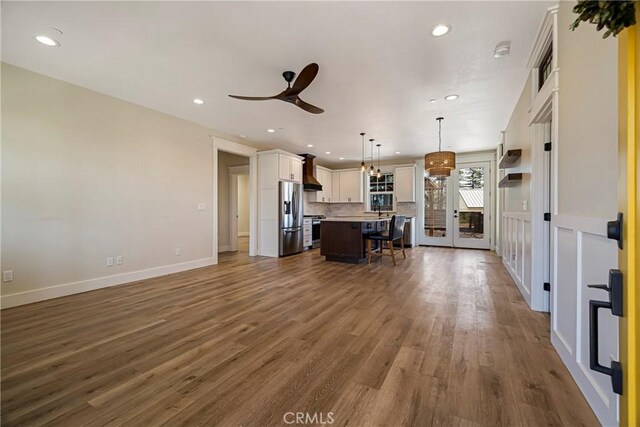 13654 Andover Dr, Magalia, CA 95954 - living room featuring ceiling fan, dark wood-type flooring, recessed lighting, and baseboards