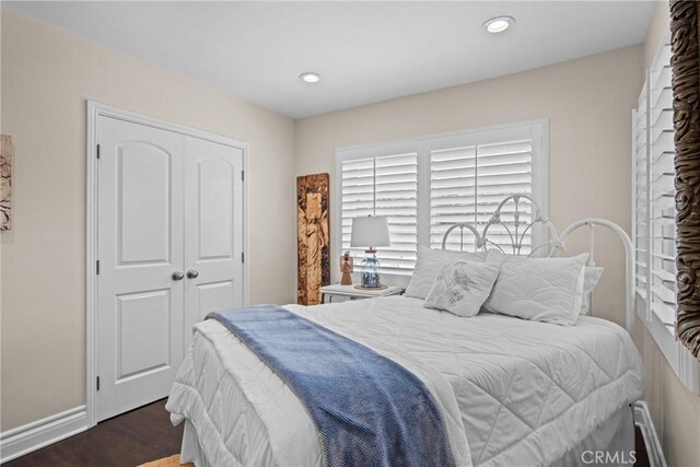 17652 Fiesta Way, Tustin, CA 92780 - bedroom with dark wood-type flooring, a closet, and recessed lighting