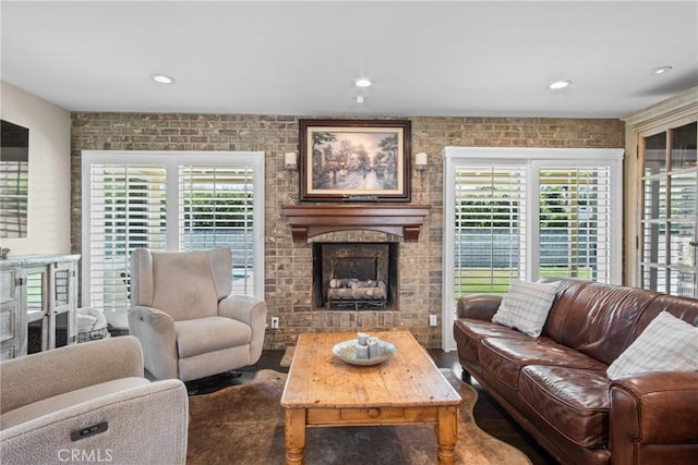 17652 Fiesta Way, Tustin, CA 92780 - living area with a brick fireplace and recessed lighting