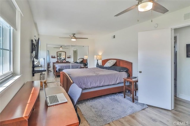 2230 Cordero Ave, Simi Valley, CA 93065 - bedroom with light wood finished floors, a ceiling fan, and a desk