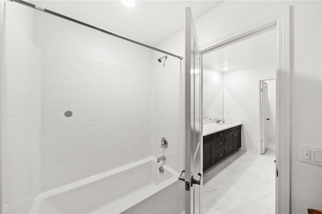 33168 Toledo Bend Ct, Winchester, CA 92596 - full bathroom featuring marble look tiles, vanity, and shower / tub combination