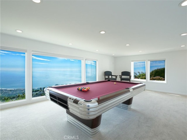 43 Oceanaire Dr, Rancho Palos Verdes, CA 90275 - recreation room featuring carpet floors, plenty of natural light, billiards, recessed lighting, and baseboards