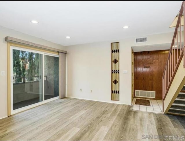 5366 Lake Murray Blvd, La Mesa, CA 91942 - empty room featuring wood finished floors, stairs, recessed lighting, and baseboards