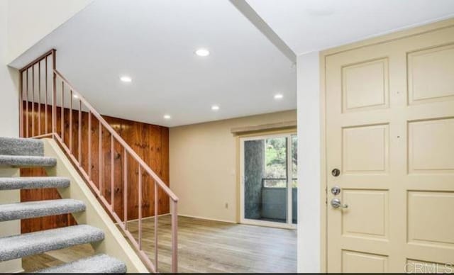 5366 Lake Murray Blvd, La Mesa, CA 91942 - entryway featuring wood finished floors, recessed lighting, and stairs