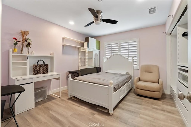 39 Windward Way, Buena Park, CA 90621 - bedroom with light wood-type flooring, a ceiling fan, and recessed lighting