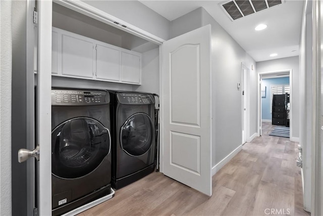 39 Windward Way, Buena Park, CA 90621 - washroom with cabinet space, washing machine and clothes dryer, light wood-type flooring, and recessed lighting