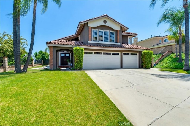 2205 Avenida Las Ramblas, Chino Hills, CA 91709 - mediterranean / spanish house featuring concrete driveway, a tiled roof, stucco siding, and an attached garage
