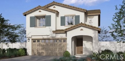 8504 Peachwillow Ct, Jurupa Valley, CA 92509 - mediterranean / spanish house with stucco siding, a tile roof, a garage, and concrete driveway
