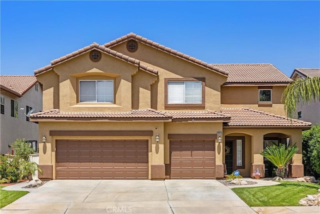 33370 Morning View Dr, Temecula, CA 92592 - mediterranean / spanish-style home featuring an attached garage, concrete driveway, stucco siding, and a tile roof