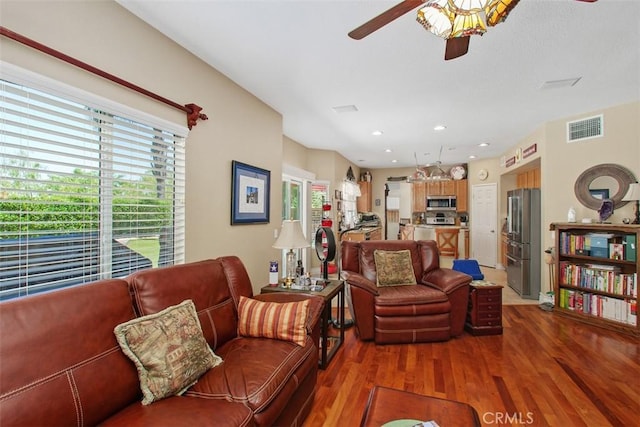 33370 Morning View Dr, Temecula, CA 92592 - living room featuring ceiling fan and wood finished floors