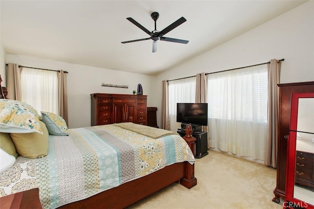 33370 Morning View Dr, Temecula, CA 92592 - bedroom with vaulted ceiling, carpet, and a ceiling fan