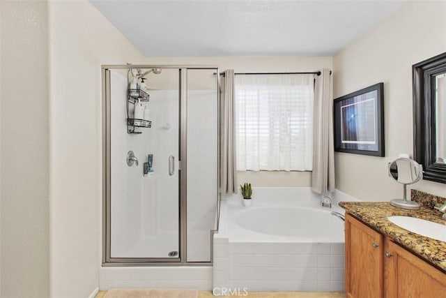 33370 Morning View Dr, Temecula, CA 92592 - full bath with a stall shower, vanity, and a garden tub