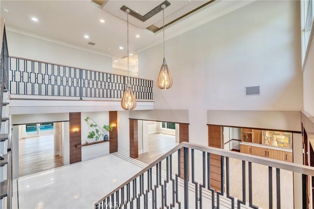 1410 Santa Margarita Dr, Arcadia, CA 91006 - stairs with a towering ceiling, recessed lighting, and ornamental molding