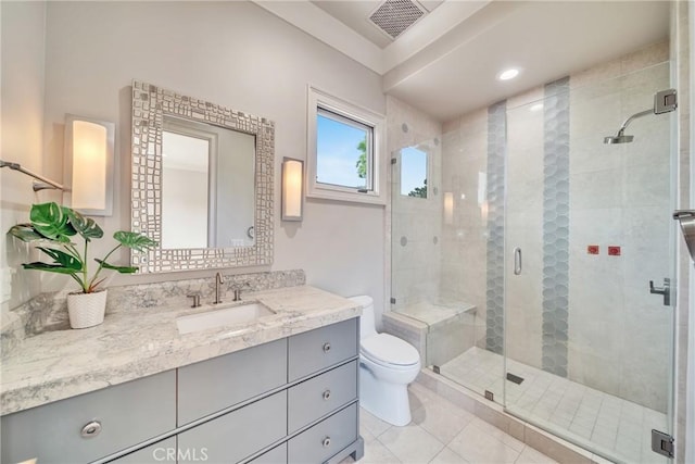 1410 Santa Margarita Dr, Arcadia, CA 91006 - full bathroom featuring vanity, a shower stall, tile patterned flooring, and recessed lighting