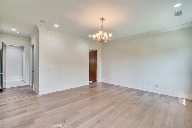 1410 Santa Margarita Dr, Arcadia, CA 91006 - spare room featuring ornamental molding, a chandelier, light wood-type flooring, and recessed lighting