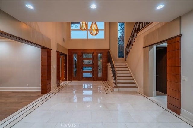 1410 Santa Margarita Dr, Arcadia, CA 91006 - entryway with a chandelier, stairway, and recessed lighting