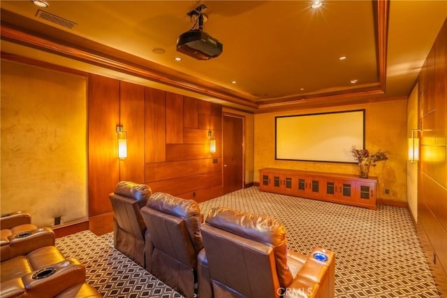 1410 Santa Margarita Dr, Arcadia, CA 91006 - home theater featuring a tray ceiling and crown molding