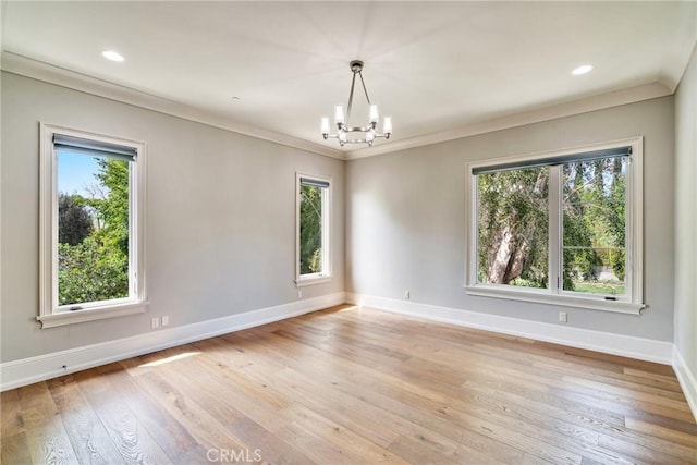 1410 Santa Margarita Dr, Arcadia, CA 91006 - empty room with plenty of natural light, a chandelier, light wood-style flooring, ornamental molding, and recessed lighting