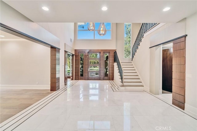 1410 Santa Margarita Dr, Arcadia, CA 91006 - entrance foyer featuring a chandelier, recessed lighting, and stairs