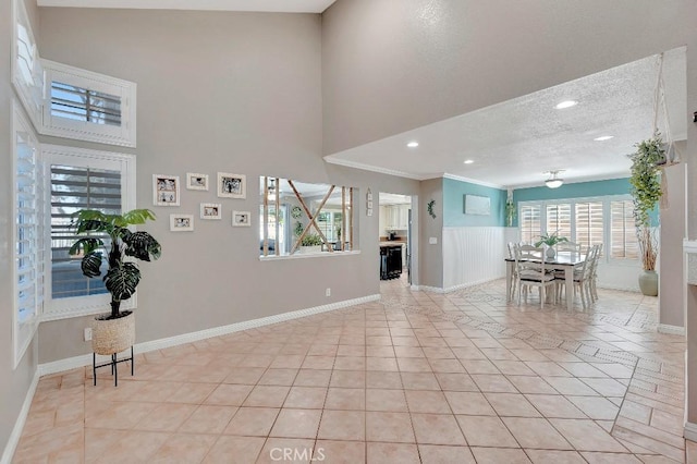 15414 Ficus St, Chino Hills, CA 91709 - unfurnished room with light tile patterned floors, baseboards, ornamental molding, a towering ceiling, and recessed lighting