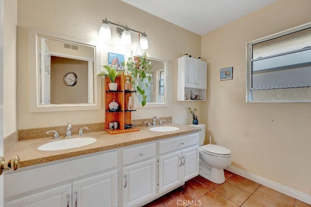 15414 Ficus St, Chino Hills, CA 91709 - full bathroom with double vanity, tile patterned flooring, toilet, and healthy amount of natural light