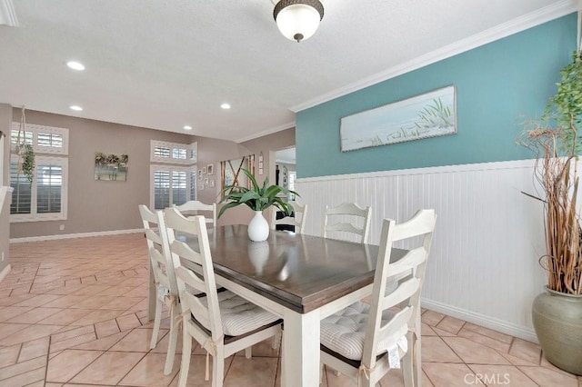 15414 Ficus St, Chino Hills, CA 91709 - dining area with ornamental molding, recessed lighting, light tile patterned flooring, and baseboards