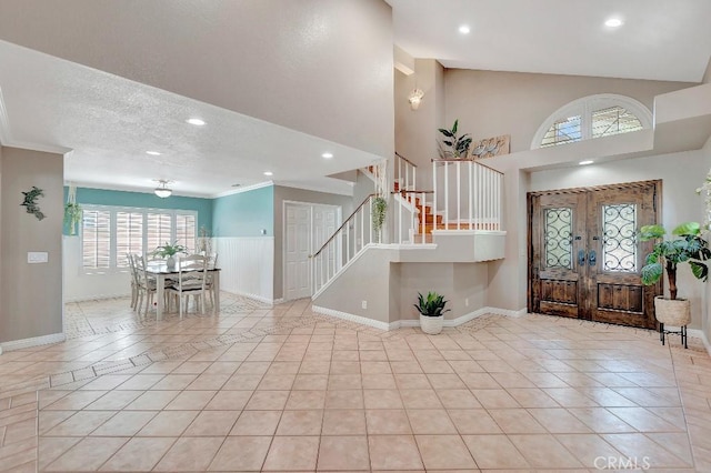 15414 Ficus St, Chino Hills, CA 91709 - foyer featuring french doors, stairs, baseboards, recessed lighting, and tile patterned flooring