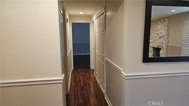 22947 Nadine Cir Unit A, Torrance, CA 90505 - hallway with a textured wall, wood finished floors, and recessed lighting