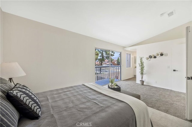 23326 Elfin Pl, Moreno Valley, CA 92557 - bedroom with carpet floors, access to exterior, and lofted ceiling